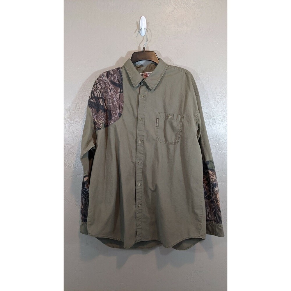 Columbia Sportswear Mens XLarge Olive Green Camo Blocks Button Shirt
